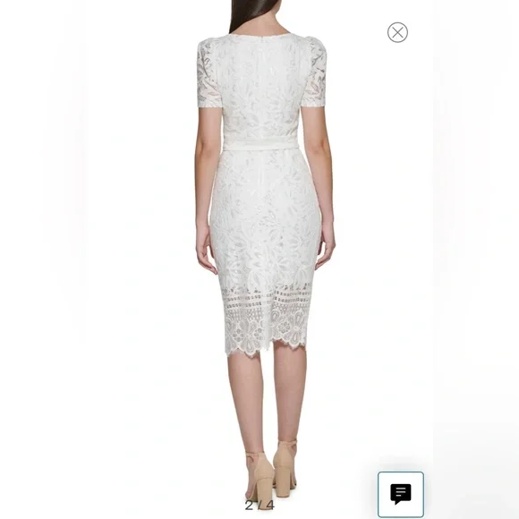 Kensie Lace Tie Waist Dress White Size 4 - Picture 3 of 7
